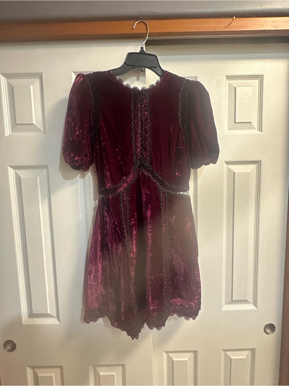 Tularosa Wine Velvet Lace-Trim Mini Dress